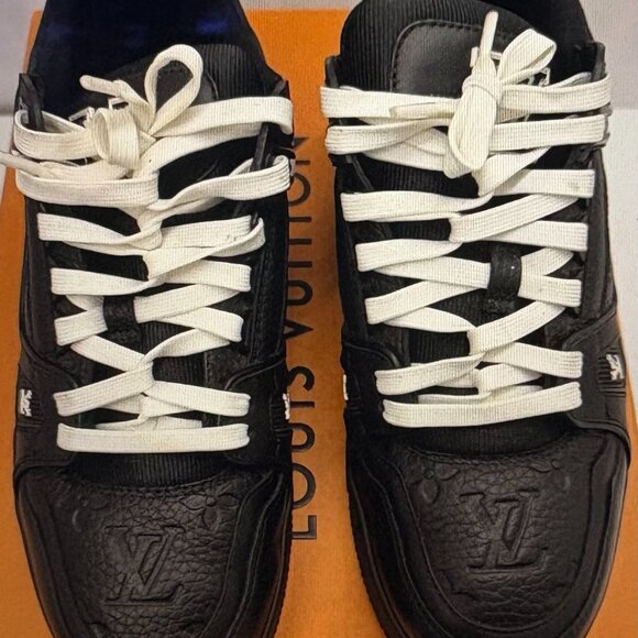 Louis Vuitton Trainer Sneakers Black Embossed Monogram Style 1AAREY Size 7LV - Picture 3 of 7